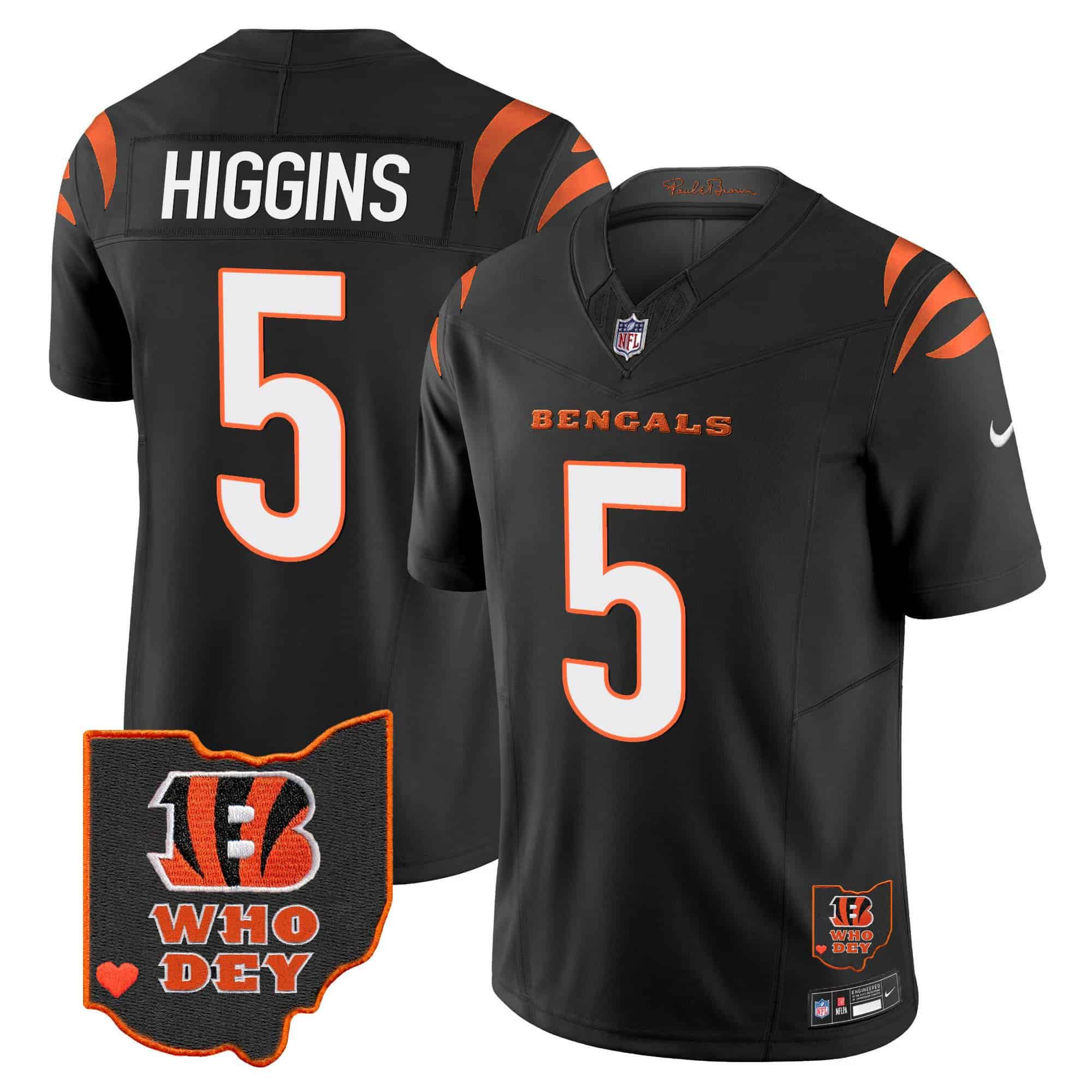 Men Cincinnati Bengals #5 Higgins Black 2024 Nike Patch Vapor Limited NFL Jersey style 1->indianapolis colts->NFL Jersey